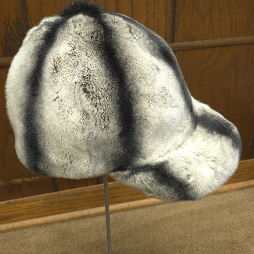 Chinchilla Rex Rabbit Fur Baseball Cap - Picture 3 of 3